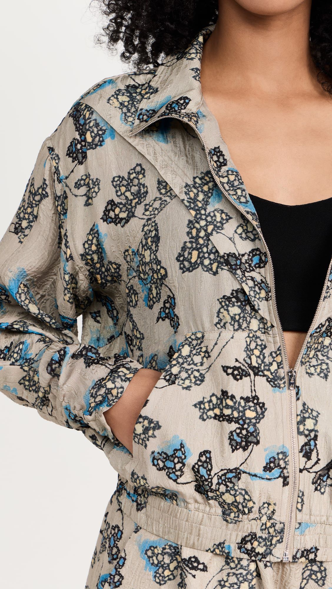 Made in china floral Printed casual slim shorts zipper jacket fashion set