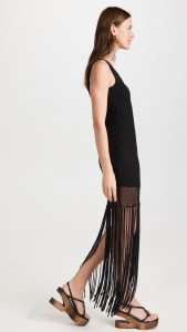 Casual V-neck Fringe Hem Lace Knit Halter Midi Dress