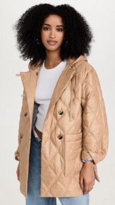 Factory made Quilted jacket with double breasted hooded ribbed border coat
