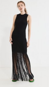 Crew-neck sleeveless high-waisted slim-fit mesh pleated fringe dress