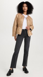 Factory made Casual ribbed waist drawstring zipper padded jacket
