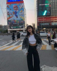Gray and white gradient denim loose coat