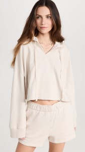 ODM Solid color casual v tie hat hoodie shorts set