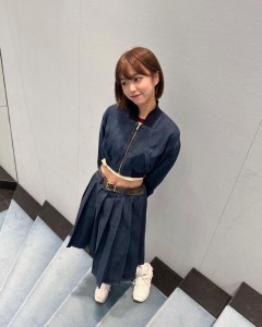 Denim crop zipper long-sleeved top pleated half skirt suit