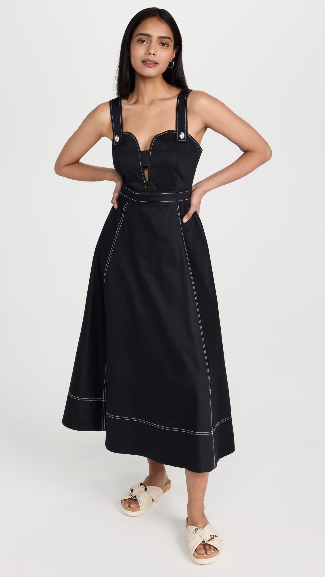 OEM Denim spaghetti strap cutout black dress