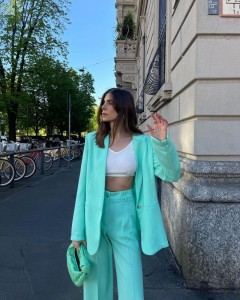 Factory made turquoise fresh elegant formal office suit