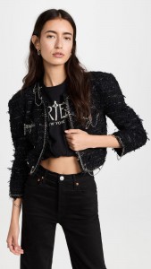 OEM Small fragrance tweed fashion silver pin chain short jacket