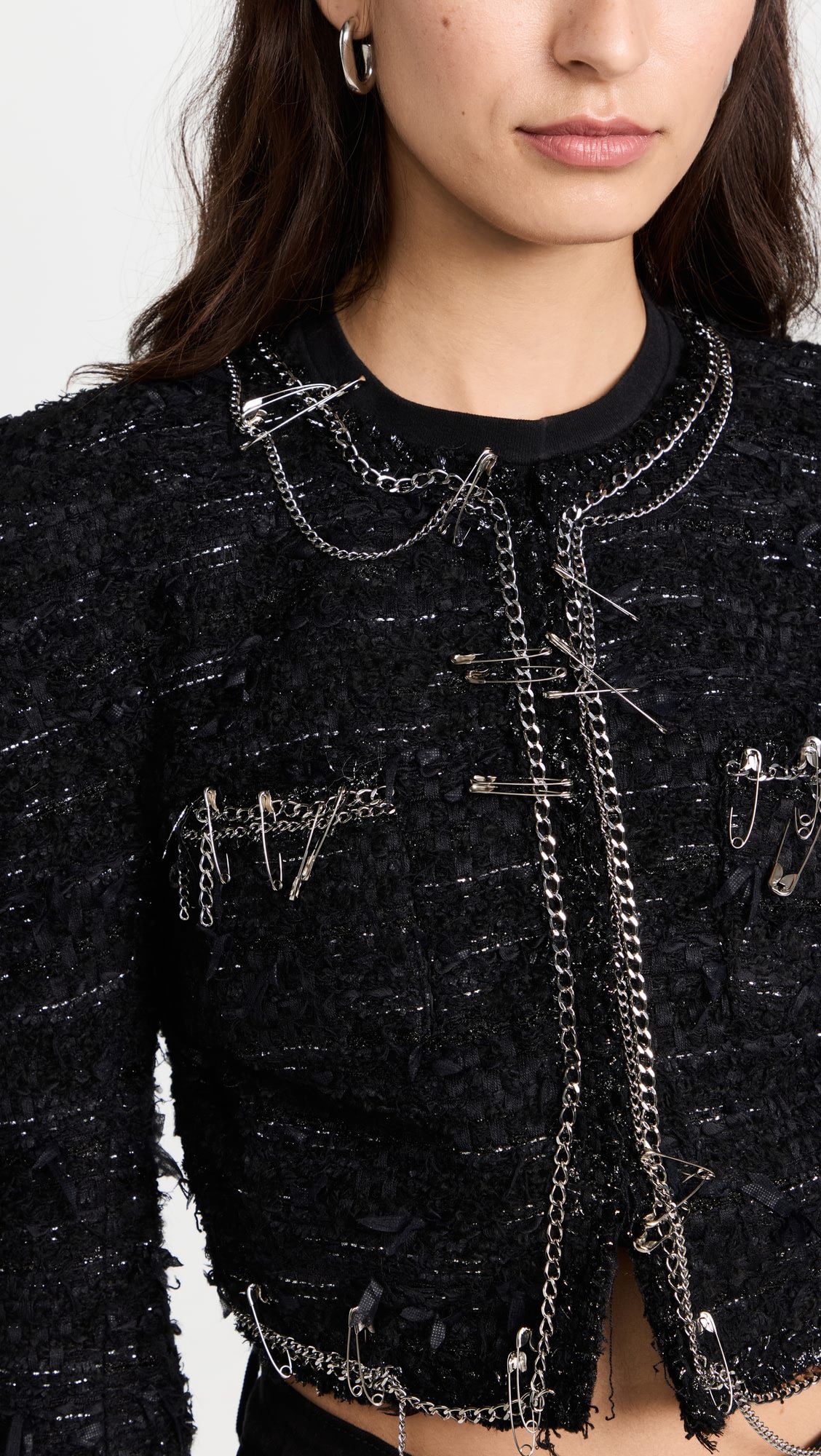 OEM Small fragrance tweed fashion silver pin chain short jacket