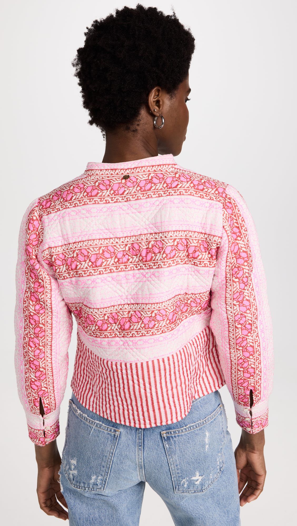 OEM Pink patchwork striped cotton jacket