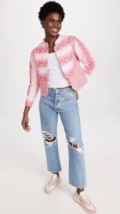 OEM Pink patchwork striped cotton jacket