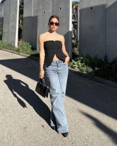 ODM sexy black strapless buttons crop top