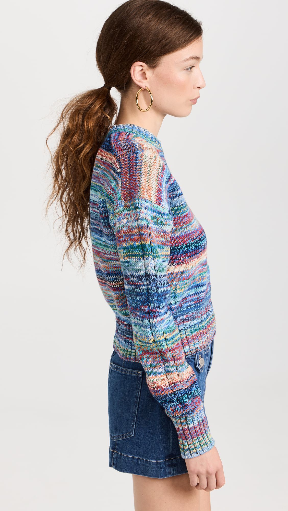 Crew-neck gradient rainbow striped sweet sweater