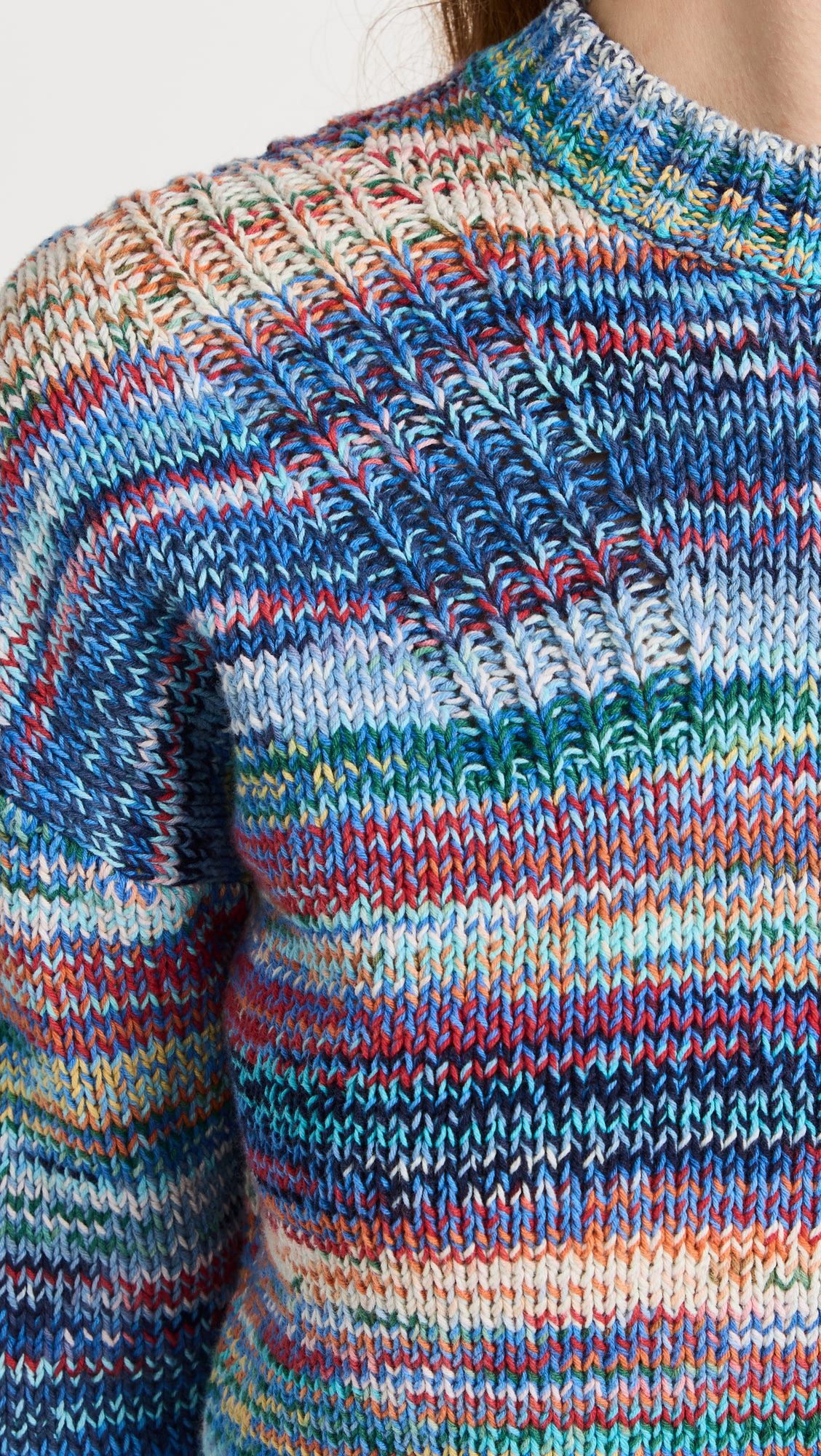 Crew-neck gradient rainbow striped sweet sweater