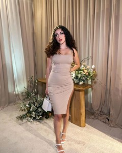 Sexy khaki slit side slip casual bodycon dress
