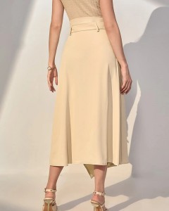 Custom high waist asymmetrical hem buckled belted skirt