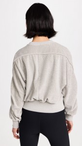 Factory made Gray pleated high waist round neck casual solid color top
