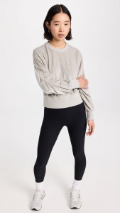 Factory made Gray pleated high waist round neck casual solid color top