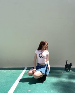Cartoon Crop Short sleeve slim top pink