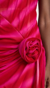Rose asymmetrical satin striped pleated mini dress