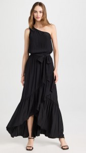 Factory made Asymmetrically pleated elegant black maxi dress