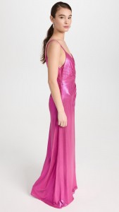 sexy backless spaghetti strap dress side slit V-neck maxi dress