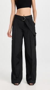 Casual black Straight leg pants high waist cargo pant