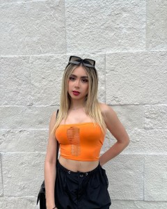 Hollowed out solid color strapless sexy top