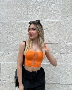 Hollowed out solid color strapless sexy top