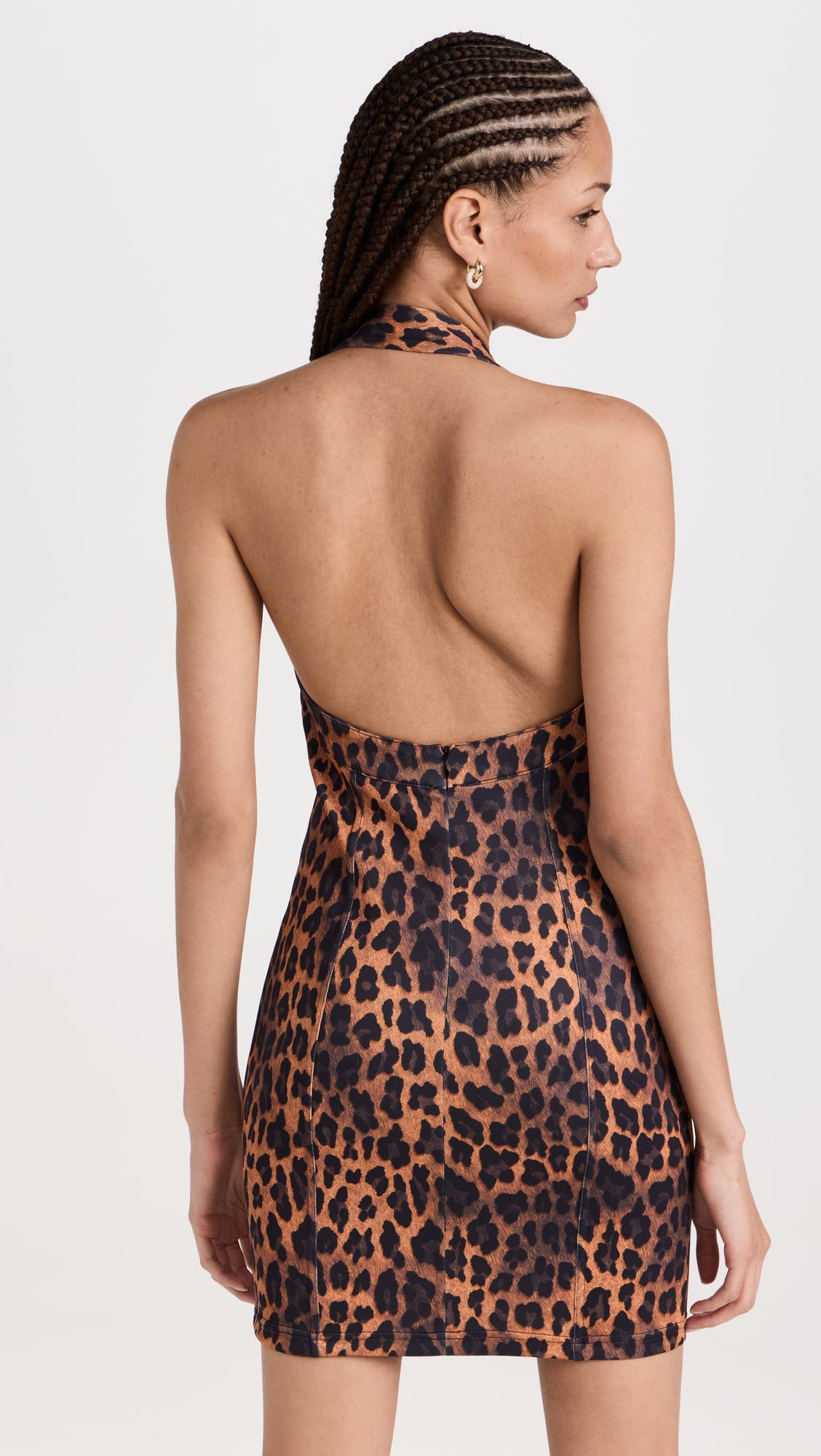 sexy backless halter leopard print bodycon mini dress