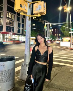 Black leather suspender V-neck crop top