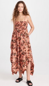Floral print strapless irregularity hem halter midi dress