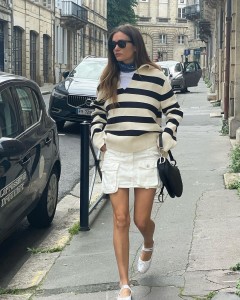 Denim hot girl large pockets white mini skirt