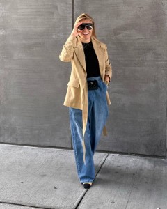 Factory made casual simple long belt  suit jacket