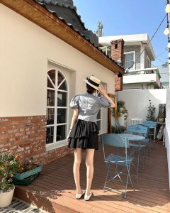 Chinese Manufacturer Puff Sleeve Top 2 Piece Pleated Skirt Sets