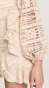 Long sleeves crochet hollow deep v-neck mini dress