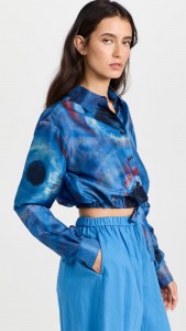 casual t-shirt Tie dye blue long sleeve crop shirt
