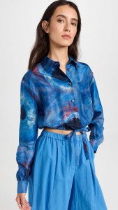 casual t-shirt Tie dye blue long sleeve crop shirt