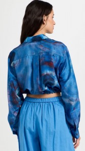 casual t-shirt Tie dye blue long sleeve crop shirt