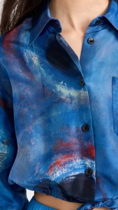 casual t-shirt Tie dye blue long sleeve crop shirt