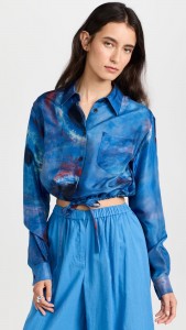 casual t-shirt Tie dye blue long sleeve crop shirt