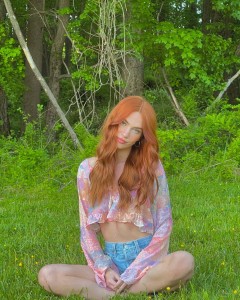 Flower Printing Bell Sleeves Tie Crop Top