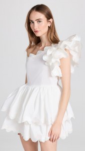 Asymmetrical elegant ruffled flower buds waist pouffant mini dress