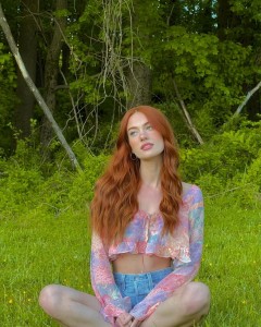 Flower Printing Bell Sleeves Tie Crop Top
