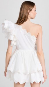Asymmetrical elegant ruffled flower buds waist pouffant mini dress