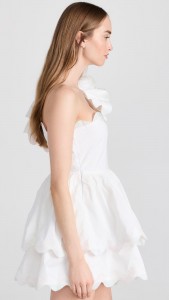 Asymmetrical elegant ruffled flower buds waist pouffant mini dress
