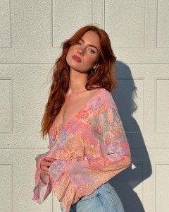 Flower Printing Bell Sleeves Tie Crop Top