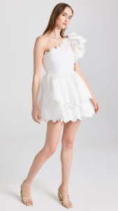 Asymmetrical elegant ruffled flower buds waist pouffant mini dress