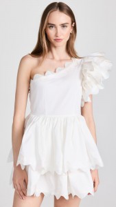 Asymmetrical elegant ruffled flower buds waist pouffant mini dress