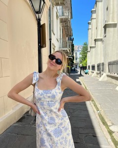 Flower Printing Cut Out Strap Dress