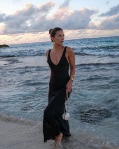 Lady custom halter black sexy deep V-neck midi dress